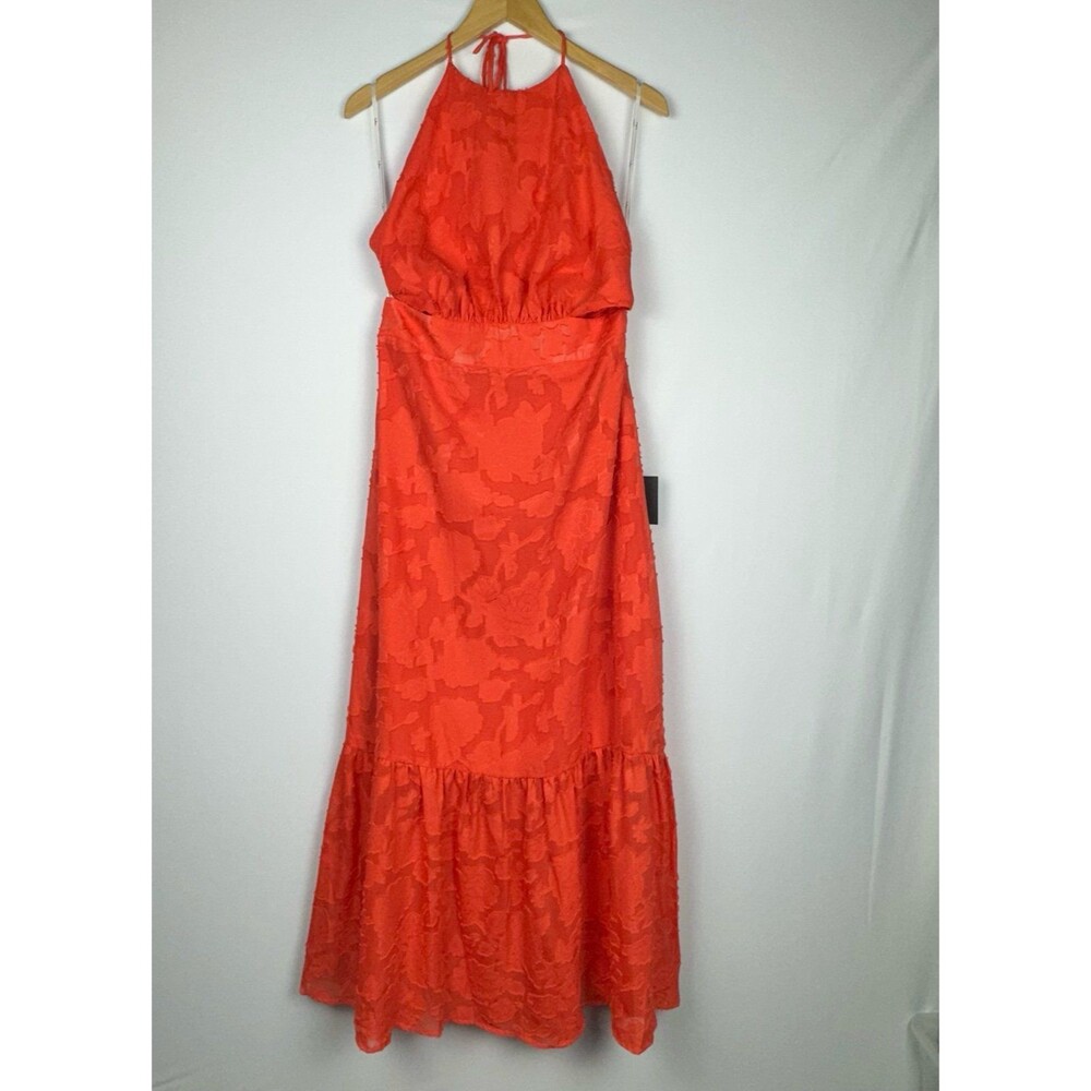 Lulus Touch of Elegance Coral Floral Burnout Halter Maxi Dress XL - Picture 6 of 10